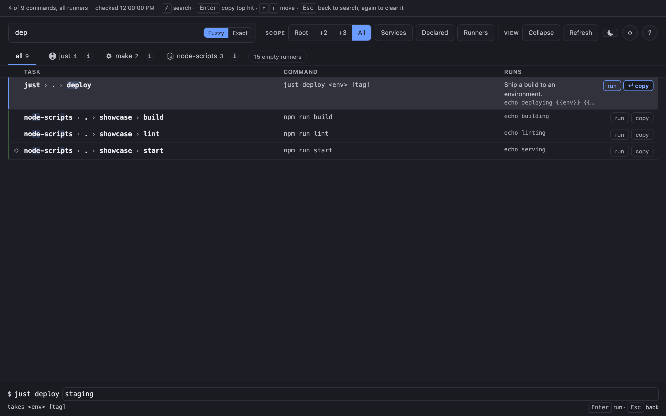 The same run bar in dark mode